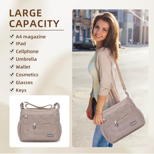 Image of Crossbody Bag for Women, Multi Pockets Waterproof Nylon Shoulder Handbag, Lightweight Crossbody Purse for Ladies