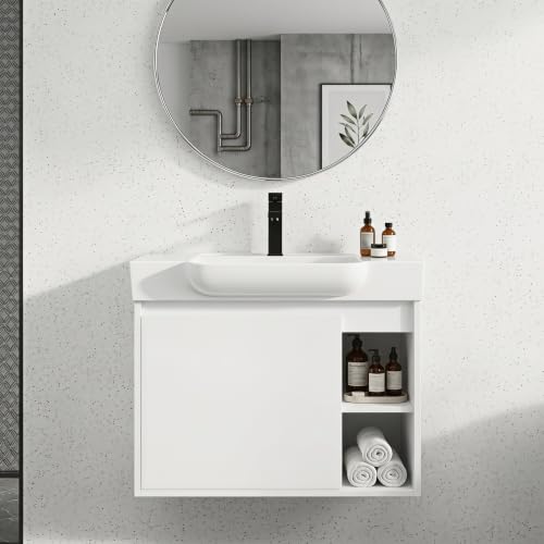 NicBex 28" Bathroom Vanity with Sink, Wall-Mounted Cabinet, Glossy White