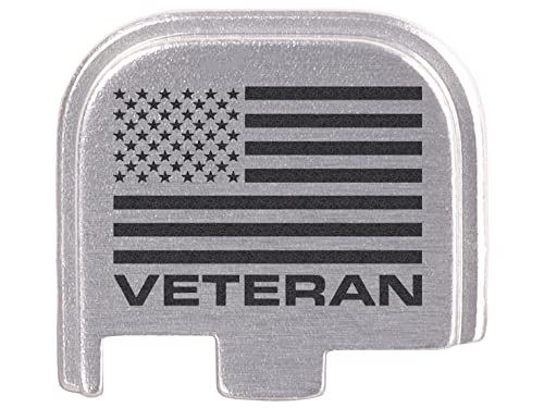 NDZ Performance Rear Slide Cover Back Plate for Glock 43 43X 48 9MM Laser Engraved Anodized Aluminum in Silver - US Flag Veteran Text