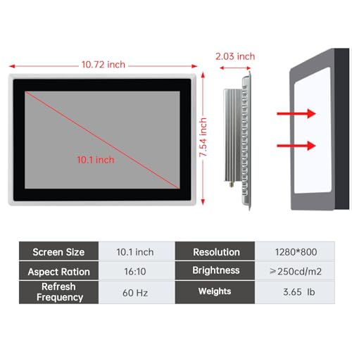 Image of 10.1-Inch Industrial Embedded Panel PC, Ratio 16:10 Multi-Touchscreen-Monitor,Industrial Touch Screen Panel Computer,WiFi & Built-in Speakers,IP65 Front,Win 10 I5 RAM 8G+256G SSD