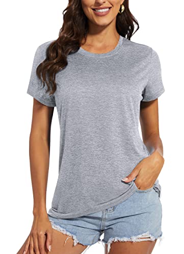 Magcomsen Women's Dry Fit Shirts Yoga Tops Wicking Running Active Shirts Summer Hiking Shirts Workout T Shirts For Women Light Grey Small #TOP5