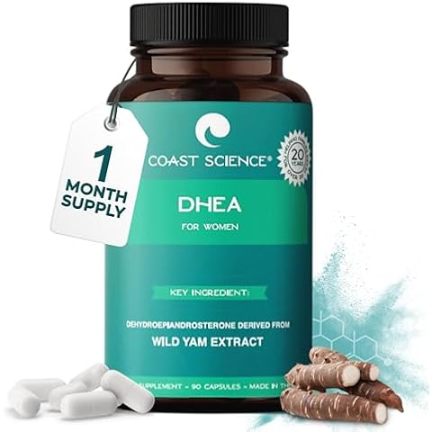 Coast Science DHEA Supplement for Women - Dehydroepiandrosterone DHEA 25mg Wild Yam Extract for Endocrine Balance - Neural, Skin & Bone Health - Dairy and Gluten Free, Non GMO - Made in USA - 90 Caps Cover