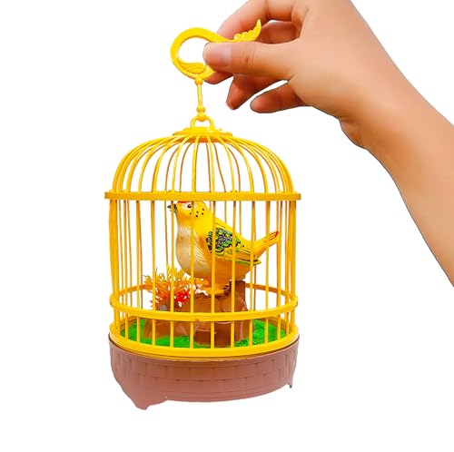 Image of VGRASSP Sound Activated Chirping Bird in Hanging Cage - Beautiful Pinjra Bird Toy for Kids with LED Light- Clap to See The Moving Beak and Flapping Wings - Color and Design As Per Stock (Design 1)