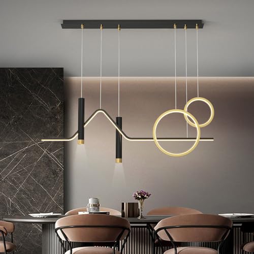 Lustre linéaire LED télécommandable en noir et or pour salle à manger moderne