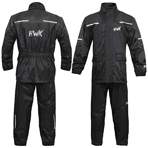 Hwk Motorcycle Rain Suit For Men & Women Gear Jackets & Pants Reflective Waterproof Rainsuit (Black, X-Large) #TOP2
