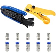 Coax Cable Crimper Tool Kit Coaxial Cable Crimping Tool Adjustable RG6 RG59 RG11 75-5 75-7 Coaxial Cable Stripper with 5PCS RG6 F Type Connector + 5PCS Coaxial Extension Adapter