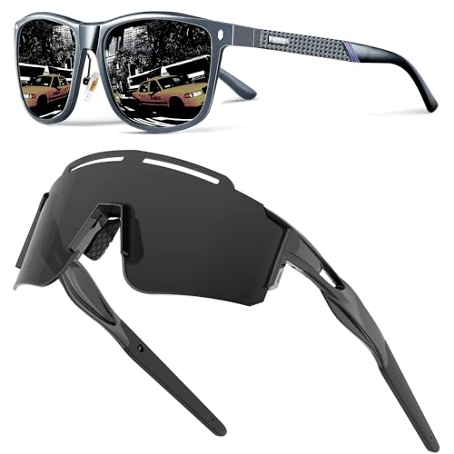 ATTCL Bundle Luxury Cycling Sunglasses for Men Women Sports Glasses,UV 400 Protection for Cycling, Skiing, Driving:(7001-Gray)+(550A-Black+ALL)