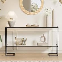 Cozy Castle 52" Entryway Table, 2-Tier Narrow Console Table with Tempered Glass & Sturdy Metal Frame, Modern Sofa Table with Storage Shelves for Entryway, Hallway, Foyer, Living Room, Black