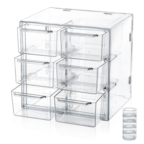 Clear Acrylic Makeup Organiser Box, Cosmetic Drawers with 6 Jewellery Storage Compartments for Rings, Necklace, Make Up
