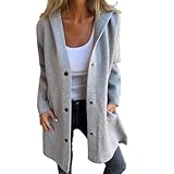 Chaqueta casual con capucha de un solo botonadura con cuello de solapa, manga larga, botón de color sólido, abrigos largos de invierno para mujer, gris, XXL