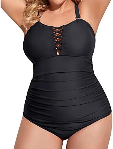 Yonique Women Black Plus Size One Piece Swimsuits Tummy Control Bathing Suits Vintage Swimwear 20plus