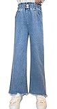 Wide Leg Jean for Girl Fashion Solid Denim Pants Elastic Waist Baggy Jeans Kids Casual Loose Fit Jea