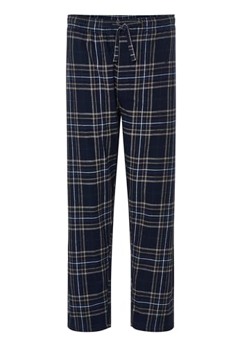 Pantalon pyjama homme long 100% coton flanelle haut de gamme bleu motif carreaux élégant