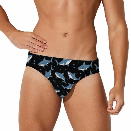 Supdreamc Men's Shark Low-Rise Swim Briefs for Gym