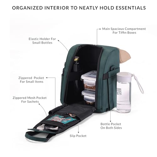 Image of Carriall Nova Meal Bag - Green Lunch Bag /Tiffin Bag for Daily Use, Office, College, School, Travel & Picnic | Easy to Clean & Easy to Carry | 6.7 L Storage Capacity | for Men, Women, Boys & Girls