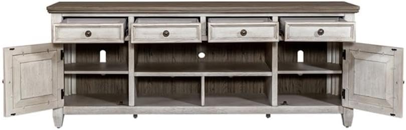 Liberty Furniture Heartland 76 Inch Tile TV Console for Living Room - Antique White with Tobacco Tops