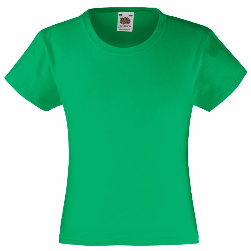 FRUIT OF THE LOOM Girl's Valueweight T Shirt, Green (Kelly Green), 5-6 Years UK