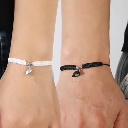 Image of CJIAYUJEW Matching Bracelets for Couples Handmade Braided Love Cross Bracelet Adjustable Heart Matching Attraction Couples Bracelet for Him and Her Bff Friendship Gift