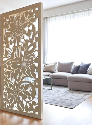 Image of Australian Handicrafts Hand Carved Wood Room Divider & Partition Panel Decorative Room Separator with Open Shelf Divider for Living Room Kitchen & Office. (72x40 Inch)