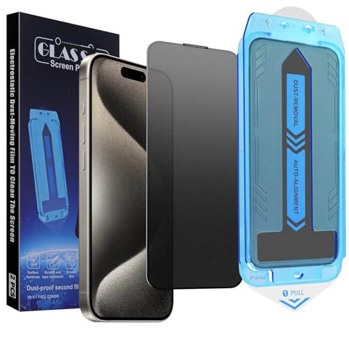 Image of 2-Pack Matte Privacy Screen Protector for iPhone 15 Pro Max 6.7-inch, 9H Tempered Glass, Full Coverage, Anti-Fingerprint, Auto Dust-Elimination, No Bubble, Easy Installation