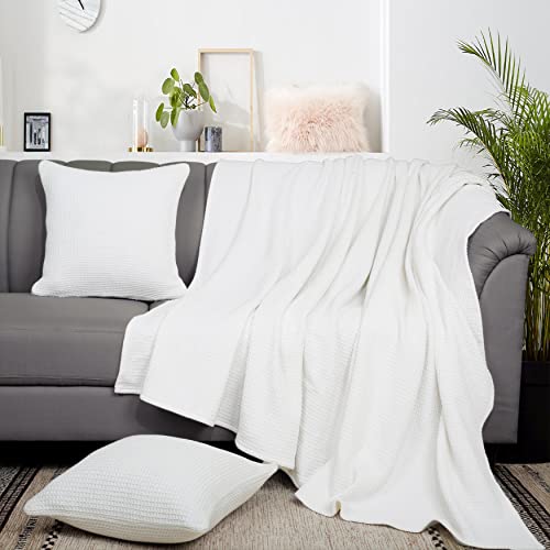 Tex Trend 100% Cotton Thermal Blanket, Breathable Bed Blanket Queen Size, Soft Waffle Blanket, Queen Size Blanket, All Season Blanket, Cozy Blanket For Bed Sofa Couch, White - 90 X 90 Inches #TOP4
