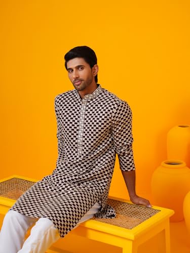 Sojanya (Since 1958 Men'S Cotton Rayon Sequinned Cheeku Thread Embroidered Long Kurta2