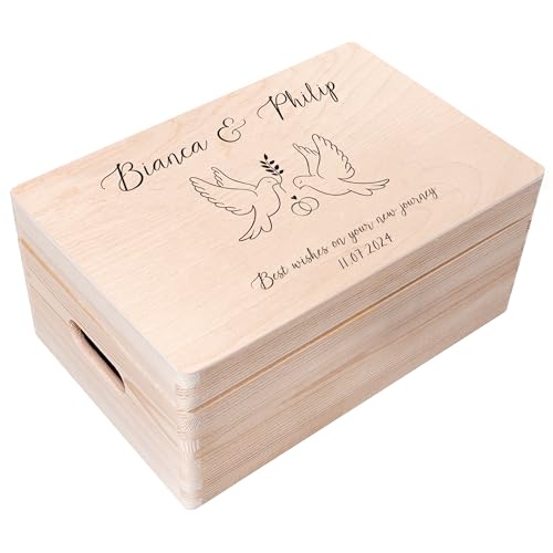 Image of Creative Deco Personalised Wedding Gift | Any Text Gifts for Bride and Groom | Unique Wish Custom Gift Box also for Anniversaries | Customised Wooden Storage Box | Keepsake/Decoration