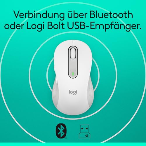 Logitech Signature M650 Kabellose Maus - für kleine bis mittelgroße Hände, 2-Jahres-Batterie, Leise Klicks, Anpassbare Seitentasten, Bluetooth, Kompatibilität mit mehreren Geräten - Weiß
