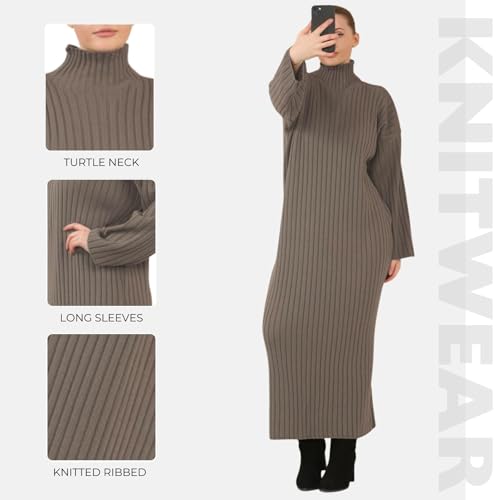 Robe longue en tricot côtelé pour femme avec col montant chaud - 5