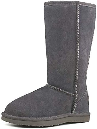 AUSLAND Women's Classic Leather Tall Snow Boot, Grey, 5.5 US/36 EUR