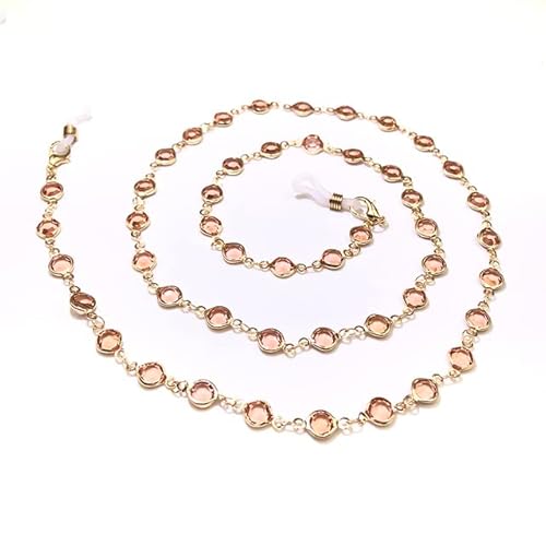 FIKROO Bunter Kristallperlen-Brillenhalter-Mode-Brillen-Kette für Frauen-Augenzubehör-Brillen-Bügel-Schnur-Sonnenbrillen-Schnur-Geschenk-Gold YMN002 Rosa, 75cm