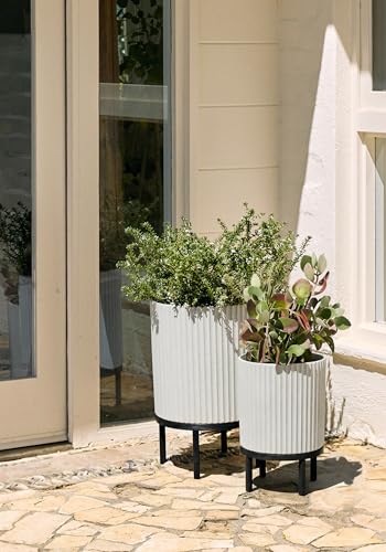 Image of Veradek Demi Series Raised Duo Planters - Set of 2 Planters with Stands | Made From a Durable Plastic-Stone Composite & Comes With Wooden Stand. Modern Porch /Patio Decor