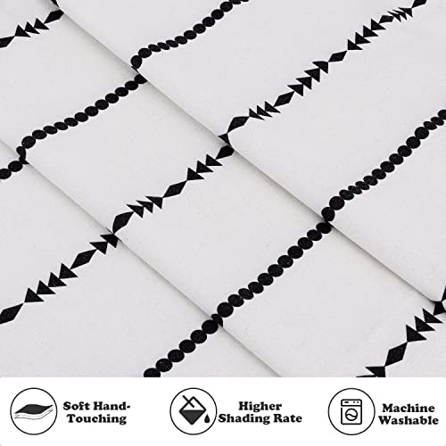 Black And White Striped Tassel Kitchen Valances For Windows Boho Cotton Linen Darkening Curtains Farmhouse Geometric Rod Pocket Bathroom Window Treatment Valances For Living Room Bedroom,52''W X 18''L #TOP5
