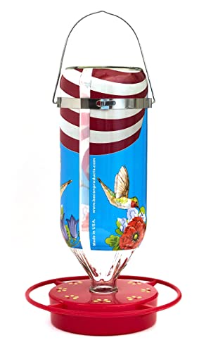 Hummer's Galore All American Flag 32 Oz Hanging Glass Hummingbird Feeder #TOP2