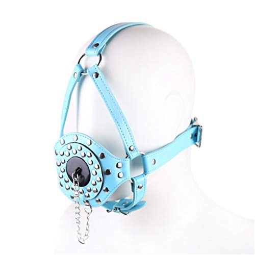 Mordaza bucal Sexo Adulto Mordaza Boca SM Head Arnés Remaches de cuero artificial con agujeros para parejas Coqueteo Juguete sexual Juego de rol Adecuado(Blau)