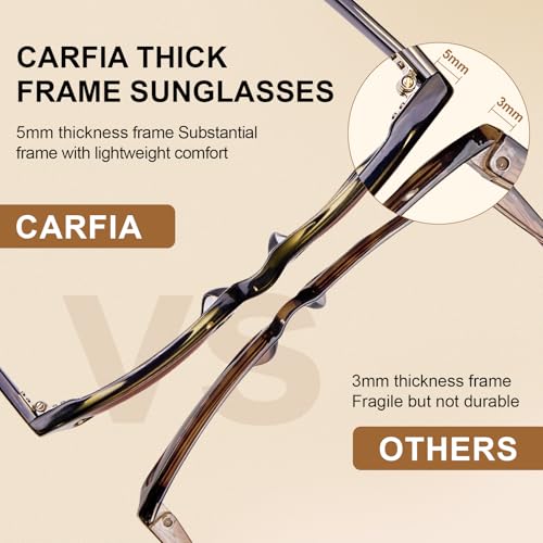 Image of CARFIA Thick Polarized Sunglasses for Men UV400 Protection, Retro Square Hand-crafted Acetate Driving Shades CA5356