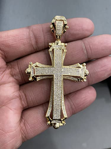 TGDJ 10k Yellow Gold Diamond Cross Pendant, 73 x 40 mm Sparkle-Cut solid Cross Pendant, 1.20 Cttw (I1-I2 Clarity; G-H Color)2