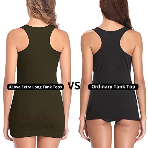 Image of ALove Womens Extra Long Tank Tops with Shelf Bra Ribbed Camisoles Undershirts