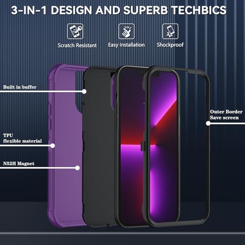 Image of SunStory Compatible with iPhone 13 Pro Case with HD Screen Protector, 3-Layer Heavy Duty Full-Body Cover,3 in 1 Hybrid Protective Case for iPhone 13 Pro 6.1 inch,Purple