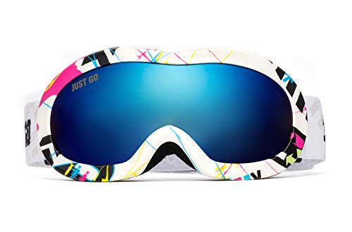 Gafas de esquí para niños con funda de EVA y lentes de nieve REVO azul antivaho