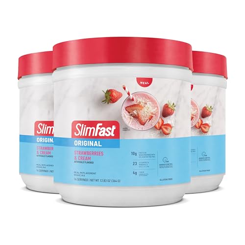 SlimFast Meal Replacement Powder, Original Strawberries & Cream, Weight Loss Shake Mix, 10g of...