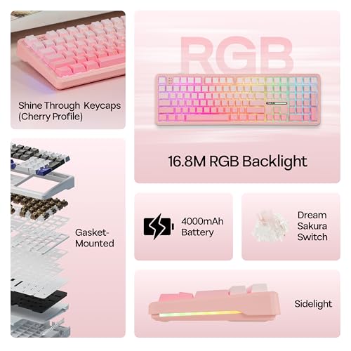 Image of MechLands Aula F108 100% Wireless Gaming Keyboard, Full Size Custom Gasket Mechanical Keyboard, 4000mAh Battery, Programmable 108 Keys, Hot-Swappable, for Win /Mac (Pink Gradient)