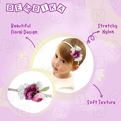 Image of Bembika Pink Floral Headbands Hair Bows Elastic Bands for Baby Girl's (Set of 3)