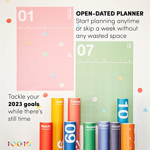 Poketo - Undated Monthly Vertical Wall Calendar 30" X 20" - 12 Month Minimalist Wall Planner - Monthly Calendar - Eco Friendly Paper - Office Supplies - Ideal For Office & Home - 2023 - Rainbow Combo #TOP2