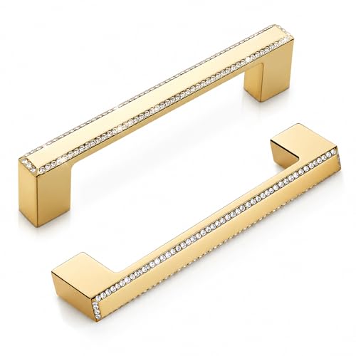 4 Pack Gold Cabinet Pulls with Crystal Accents, Decorative Drawer Pulls