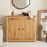CARO-Möbel Kommode Cancun Zwei Türen aus Kiefer Natur, massives Kiefernholz, Metallgriffe, natürliche Holzmaserung, Flurkommode, Holzschrank, Esszimmermöbel