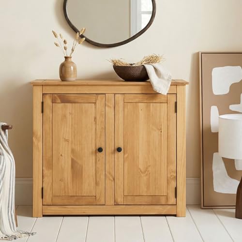 IDIMEX Buffet 2 Portes Cancun, Meuble de Rangement en Bois avec 3 étagères intérieures, bahut de Salon en pin Massif