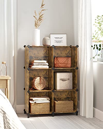SONGMICS 6 Cube Storage Organizer, Modular Bookshelf, DIY Closet Organizers and Storage, Plastic Stackable Shelves, 14.6 x 13 x 13 Inch Cubes, with Feet and Rubber Mallet, Rustic Brown ULPC206A01 thumbnail 9