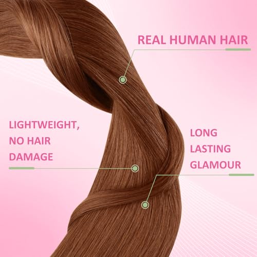 Image of YoungSee Human Hair Tape in Hair Extensions Copper 20 Inch Hair Extensions Tape in Copper Easy to Install Tape ins Human Hair Extension Colored Long Hair 20Pcs 50g