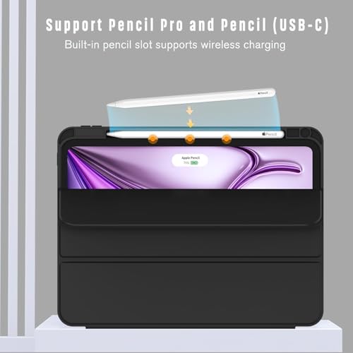 Image of Oaky Pencil Holder Case for iPad Pro 12.9 inch Case (6th /5th /4th Gen 2022 /2021 /2020) & iPad Air 13 inch M2 2024 Slim Trifold Stand with Auto Wake /Sleep Soft TPU Back Cover - Black